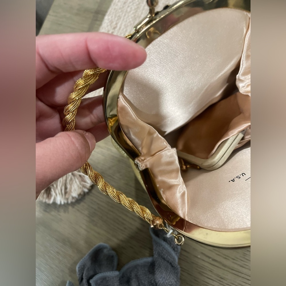 VTG 50's H L (Harry Levine) Mini Evening Gold Lame Handbag Shoulder Bag w/Amber - Picture 4 of 8